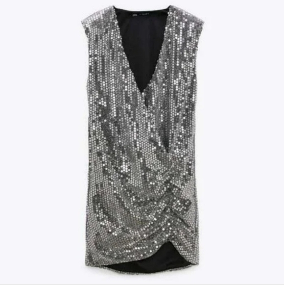 Zara Draped Sleeveless Sequin Mini Dress XS NWT - Picture 7 of 13